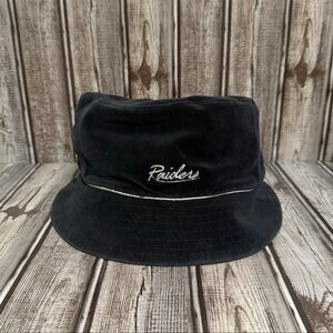 Vintage Los Angeles Raiders Bucket Hat Reebok Black Silver Velvet Y2K NFL Rare